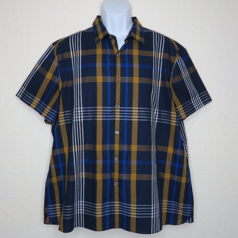 Perry Ellis* Men's Short Sleeve Button Down Straight Hem Plaid‎ Shirt~ Size XXL